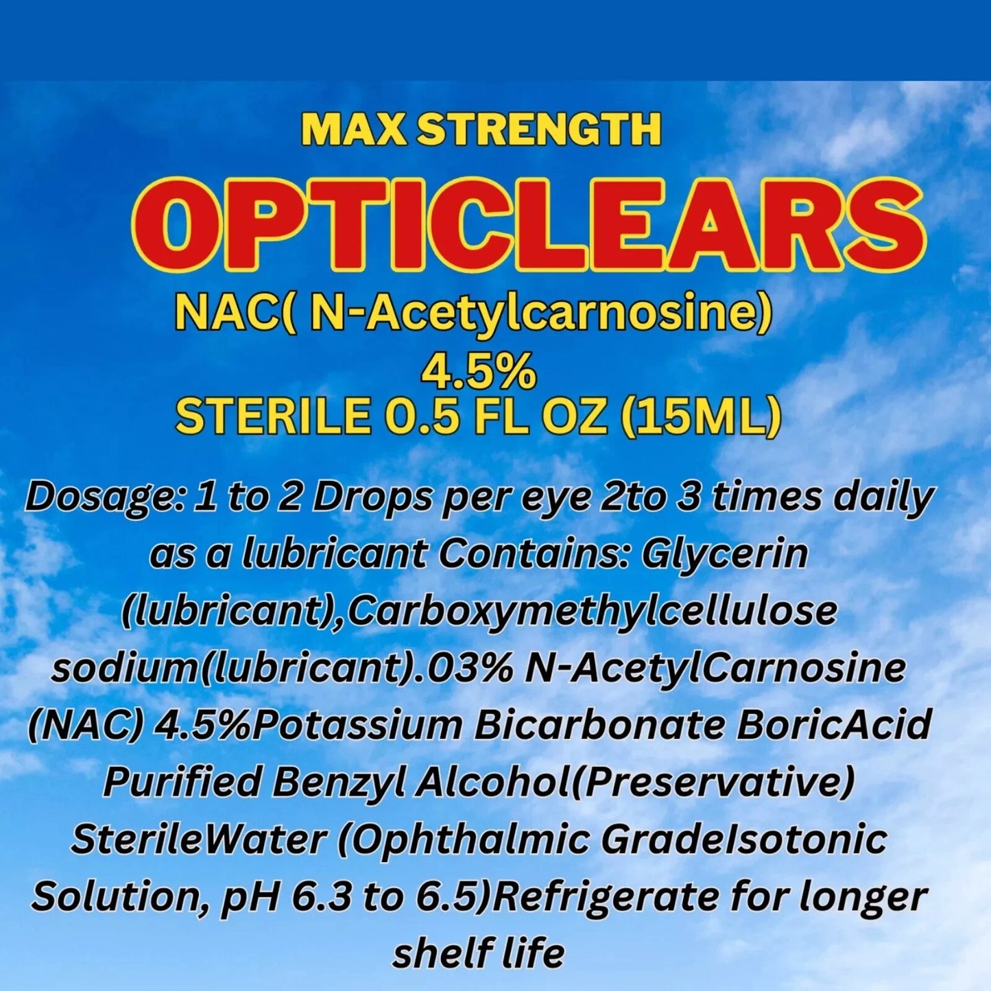 Cataract Eye Drops with 4.5% NAC, N-Acetylcarnosine 15ml Vial 2 pack!